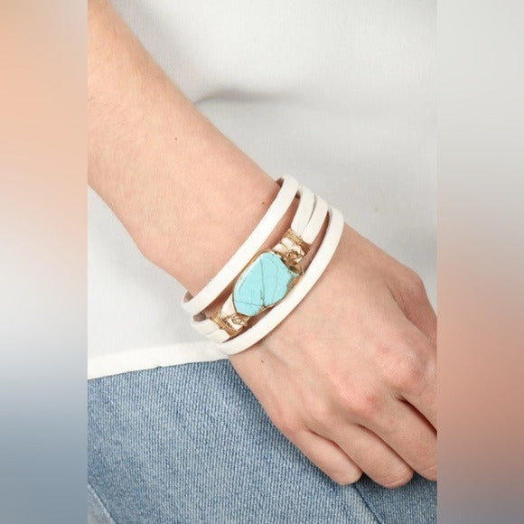 Anthropologie SAACH Turquoise Dream Leather Bracelet