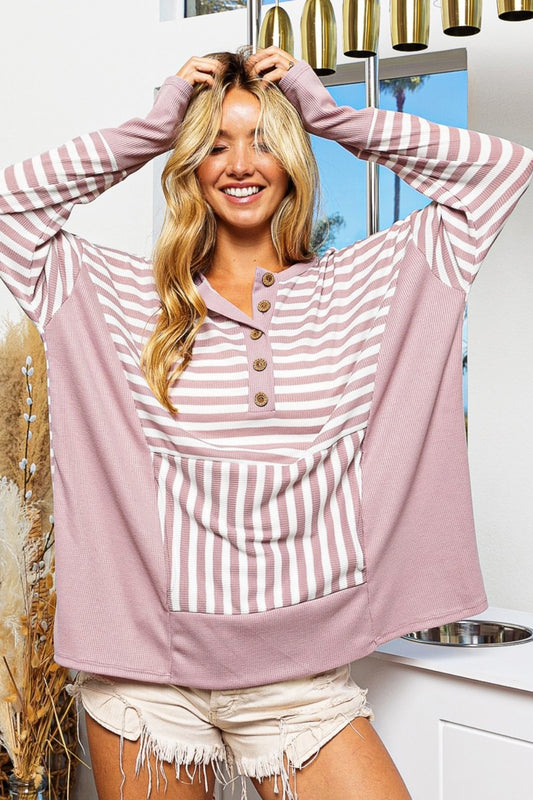 BiBi Striped Thumbhole Long Sleeve Top