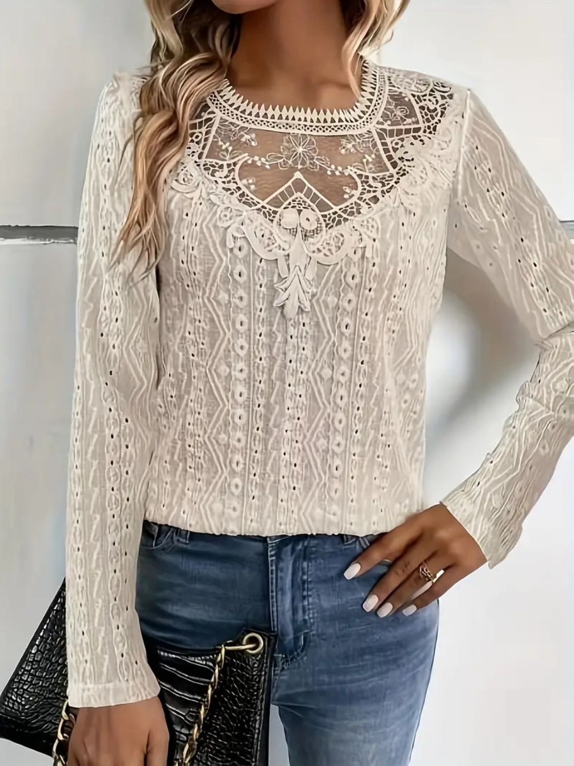 Lace Eyelet Long Sleeve Top