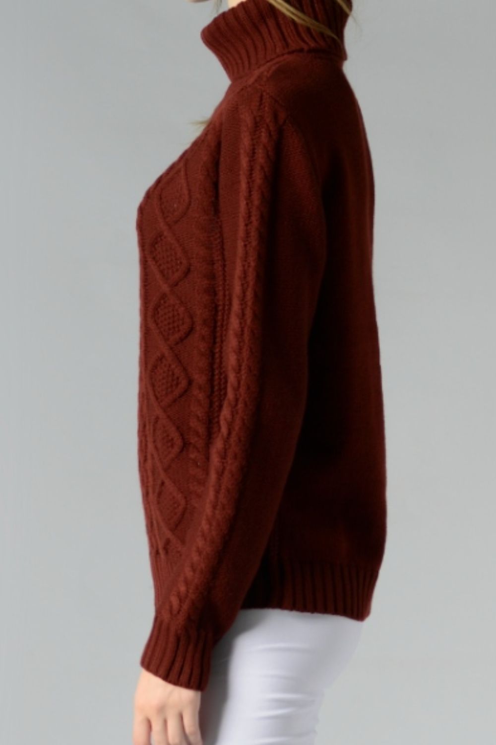 Cable-Knit Turtleneck Long Sleeve Sweater