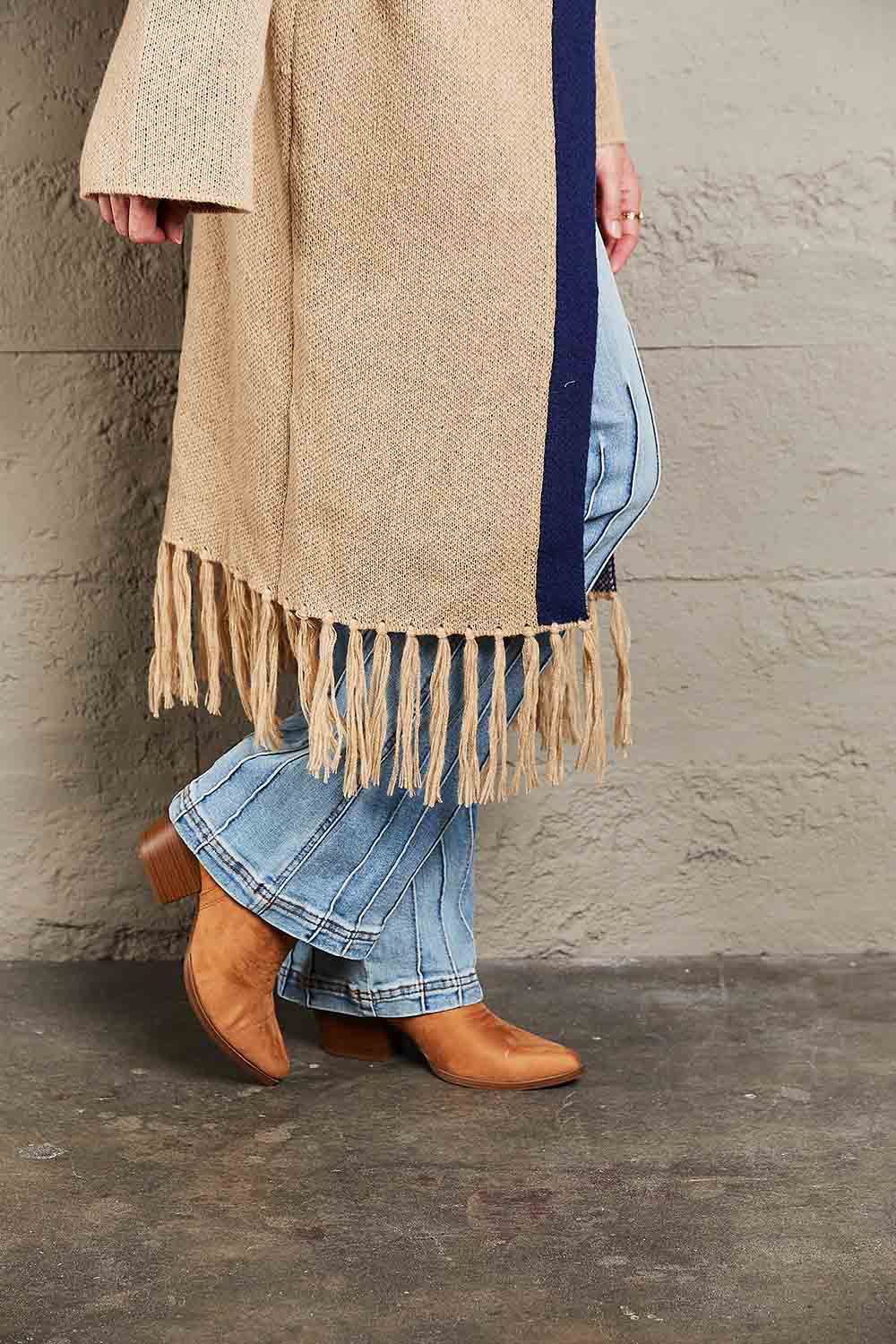 Angel Wings Geometric Fringe Hem Open Front Duster Cardigan