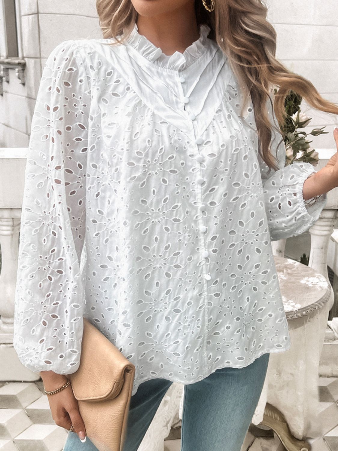 Devine Frill Round Neck Long Sleeve Shirt