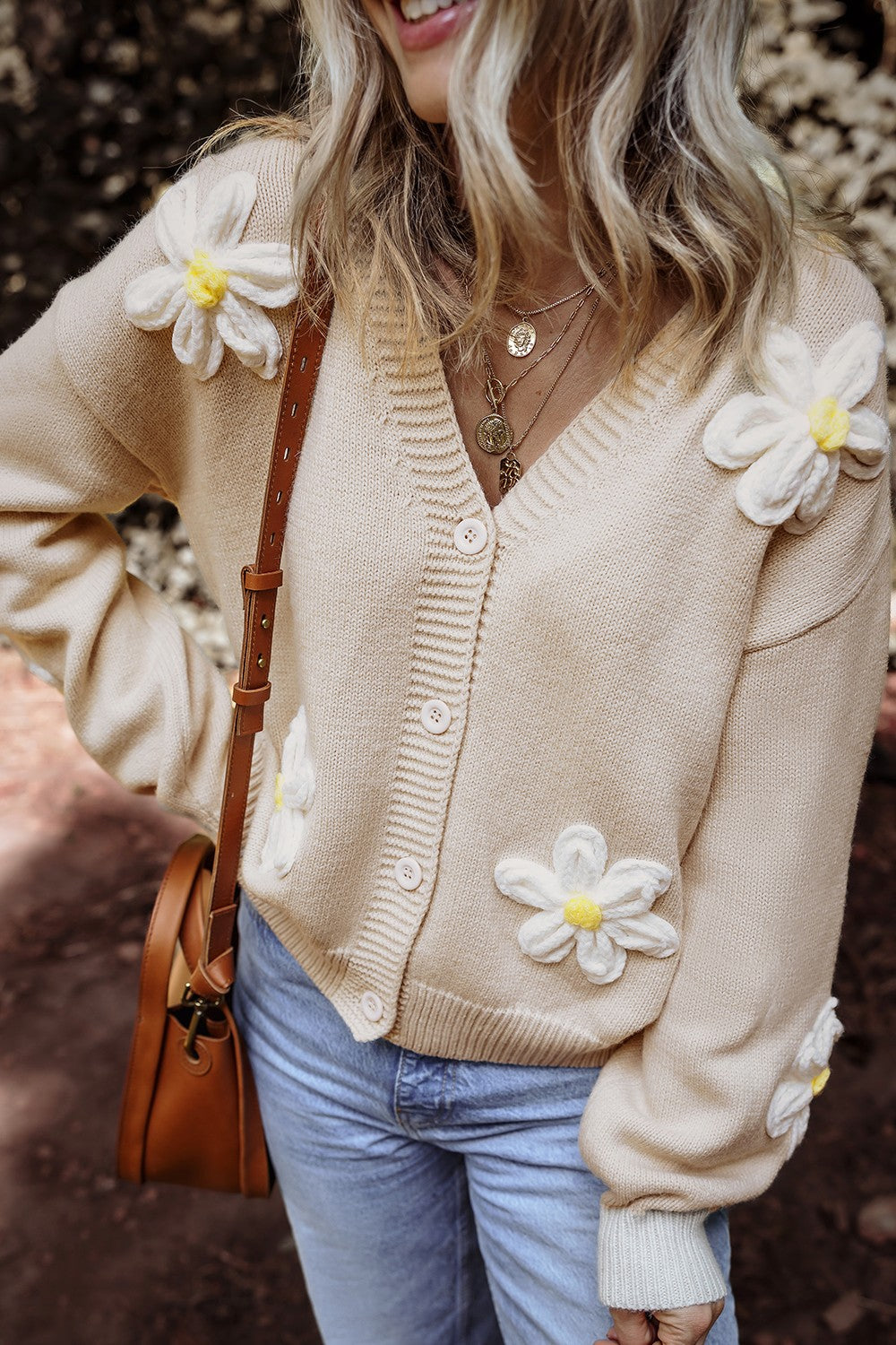 Flower Dropped Shoulder Long Sleeve Cardigan