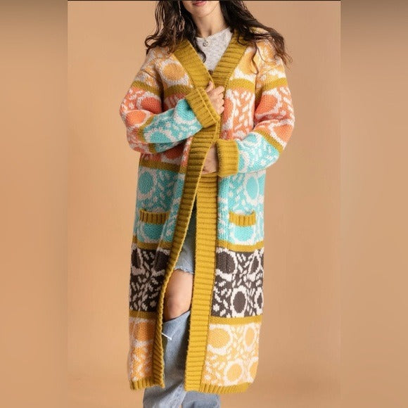 Anthropologie SAACHI - Carina Multi Long Knit Kimono OS