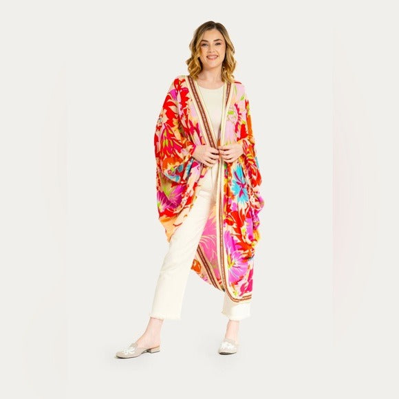 Anthropologie SAACHI Wing Sleeve Floral Cocoon Kimono Robe