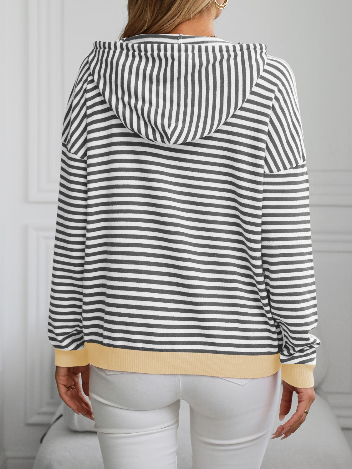 Mandy Striped Long Sleeve Hooded Knit Top