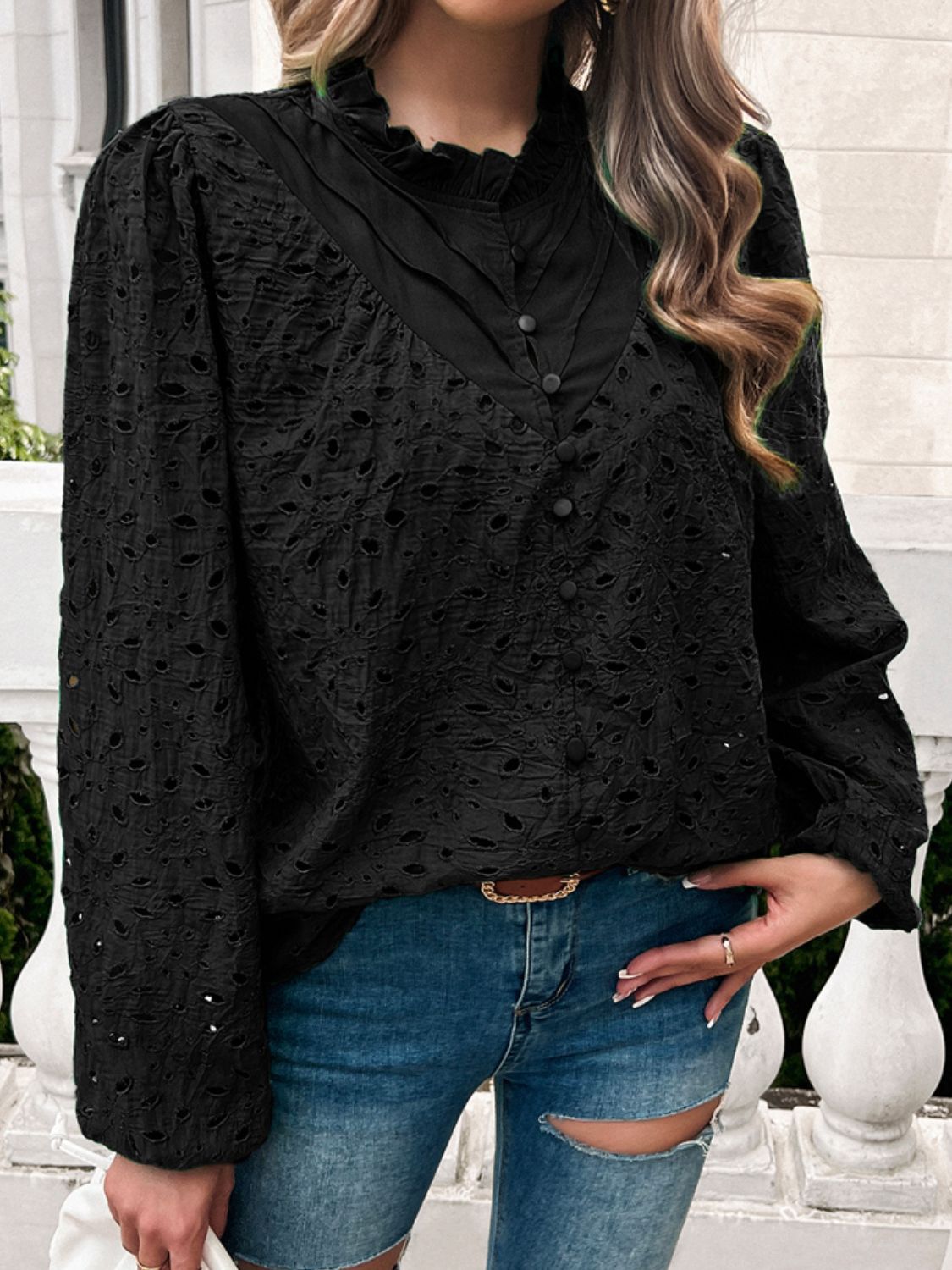 Devine Frill Round Neck Long Sleeve Shirt