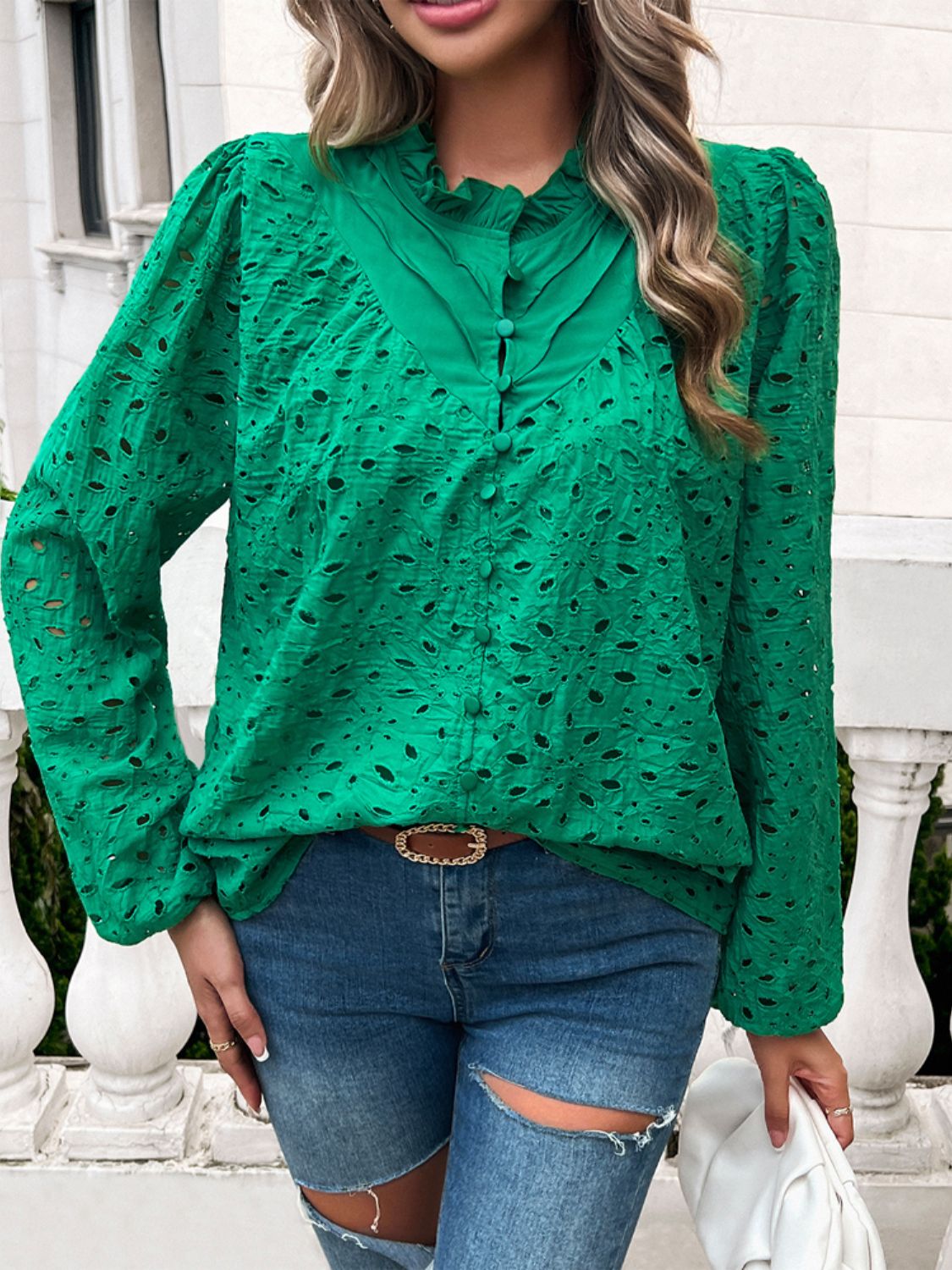 Devine Frill Round Neck Long Sleeve Shirt