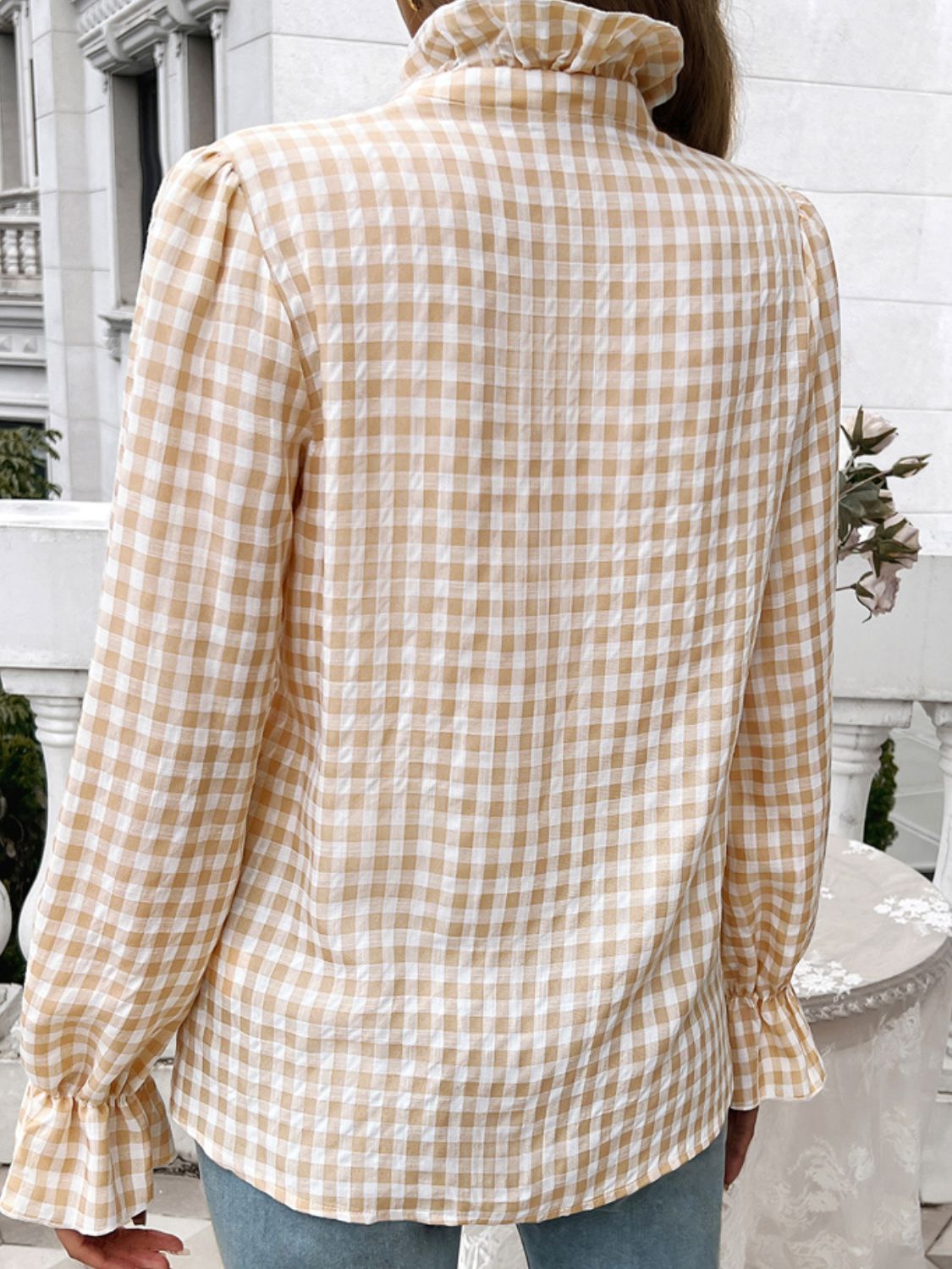 Devine Frill Ruffled Plaid Long Sleeve Shirt